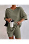 Women's Short Sleeve Crew Neck Camisole Blouse Shorts Double Set - 4