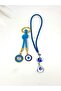 Glass Round Eye Car Mirror Ornament Car Charm and Blue Drawstring Keychain Set
