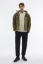 Men's Khaki Quilted Hooded Coat with Plush Detailing