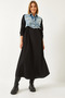 Women's Blue Black Denim Garnished Long Flared Dress 60351248