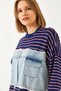 Women's Navy Blue Double Pocket Denim Garnished Long Dress 8177 60351341 - 6