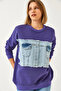 Women's Purple Double Pocket Denim Sweatshirt 8155 60351339