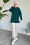 Dünner, gerippter, smaragdgrüner Strickpullover - 2