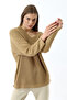 Women's Brown Oversize Casual V-Neck Knitwear Sweater - 2