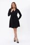 Apsen Women's Black Shirt Collar Buttoned Belt Detail Seasonal Short Dress 4462-95