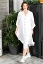 White Prevailing Collar 3/4 Sleeve Button Hidden Pocket Casual Oversize Woven Dress 121 87 - 4