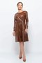 Apsen Women's Tan Crew Neck Leather Look Winter Dress with Tie Detail 4357-100