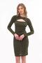 Apsen Women's Khaki Windowed Long Sleeve Detailed Short Winter Knitwear Dress 4463-95 - 6