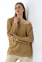 Women's Brown Oversize Casual V-Neck Knitwear Sweater - 4