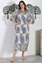 Italian Beige Shirt Collar Buttoned 3/4 Sleeve Slit Allover Printed Oversize Woven Dress 130 72 - 4