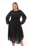 Apsen Women's Black Crew Neck Waist Draped Detailed Long Sleeve Midi Length Chiffon Dress 4466/120 - 5