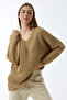 Women's Brown Oversize Casual V-Neck Knitwear Sweater