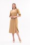 Apsen Women's Camel Slit Detailed Pentagonal Neck Midi Crepe Dress 4444-120 - 2