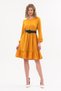 Apsen Women's Mustard Skirt Ruffled Crew Neck Belt Detailed Dress 4345-100