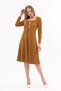 Apsen Women's Mustard Chest Tie Detailed Long Sleeve Seasonal Midi Dress 4421-110 - 5