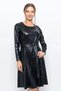 Apsen Women's Black Crew Neck Leather Look Winter Dress with Tie Detail 4357-100 - 2