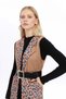Apsen Women's Light Mink Digital Printed Suede Fabric Belt Detailed Vest 8023-95