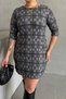 Plus Size Crew Neck Half Sleeve Pocket Print Dress 301507 - 7