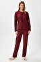 Women's Ely Premium Crew Neck Burgundy Heart Suede Texture Christmas Pajamas Set - 2