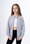 Girls' College Collar Zippered Pocket Low Shoulder Printed Knitted Cardigan - 2 Thread Raised