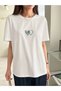 Women's White Double Heart Printed Oversize T-Shirt - 2