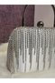 Women's Luxury Stone Satin Silver Gown Clutch Portfolio Gown Night Wedding Bag - 3