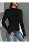 Women's Textured Elastane Ruffled Round Neck Long Sleeve T-Shirt - 4