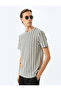 Short Sleeve Regular Fit Cotton Blended Crew Neck Stripe T-Shirt - 3