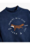 Long Sleeve Fox Printed Stand Collar Raised Cotton Sweatshirt - 3