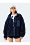 Plush Oversize Sweatshirt with Zipper Pocket Detail and Snap Button - 3