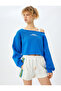 Raised Slogan Printed Boat Neck Crop Sweatshirt - 3
