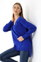 Women's V-Neck Long Sleeve Thin Woven Oversize Slit Knitwear Sweater Blue - 5