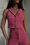 Women's Fuchsia Houndstooth Patterned Button Detailed Crop Vest 23s12002