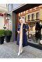 Intermediate Size Buttoned Front Imported Cashmere Coat / M0111 - Navy Blue - 3