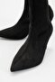 Thalin Black Velvet Pointed Toe Women's Thin Heeled Boots - 3