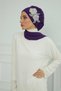 Chiffon Ready-Made Turban with Side Ruffles and Floral Accessories,Ht-102,Ht-102,Purple-Silver - 4