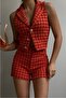 برتقالي Houndstooth زر منقوشة مفصلة طوق القميص سترة المحاصيل 23s12002 - 8