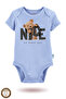 Blue-Beige Organic Short Sleeve Printed Snap Fastener Baby Bodysuit - 2