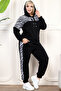 Plus Size Lace-Up Hooded Zebra Print Blocked Pocketed Stretchy Stylish Lycra Tracksuit Set - 2