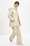 Beige Quilted Hooded Coat - 5