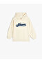 New York Embroidery Detailed Long Sleeve Hooded Sweatshirt