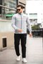Men's Stylish Tracksuit Set with Embroidery Detail on the Chest, Gray - 3
