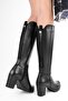 Women's Daen Black Genuine Leather Heeled Boots - 5