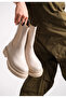 Florin Women's Beige Cream Thick Sole Elastic Half Boots Light Winter Daily Casual Booties - 2