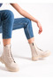 Florin Women's Tan Beige Thick Platform Sole Lace Up Lightweight Winter Zippered Daily Half Boots - 2