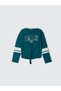 Girls' Pine Green Contrast Color Front Knotted Boat Neck Long Sleeve T-Shirt