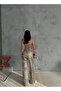 Zeo Basic Gold Leopard Patterned Varak Printed Wide Leg Pants - 6