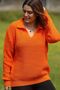 Women's Polo Collar Selanik Brioche Knit Long Sleeve Relaxed Fit Winter Thick Knit Sweater