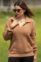 Women's Polo Collar Selanik Brioche Knit Long Sleeve Relaxed Fit Winter Thick Knit Sweater - 2