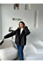 Black Buttoned Plush Laminated Coat - 2